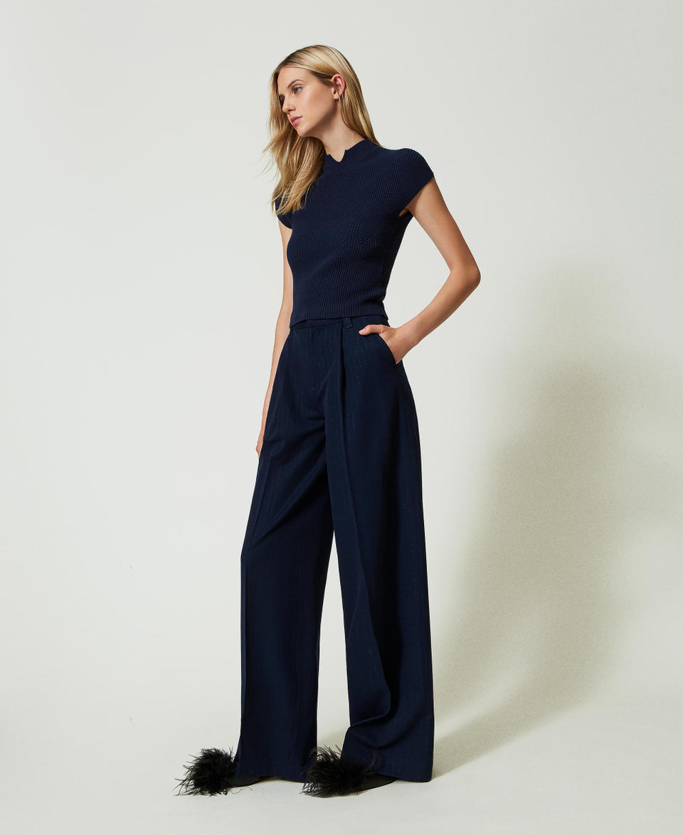 Twin Set Pantaloni wide leg gessati lurex Promozione Limitata