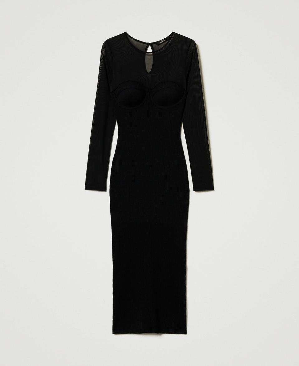 Twin Set Abito longuette in maglia con tulle Sottocosto