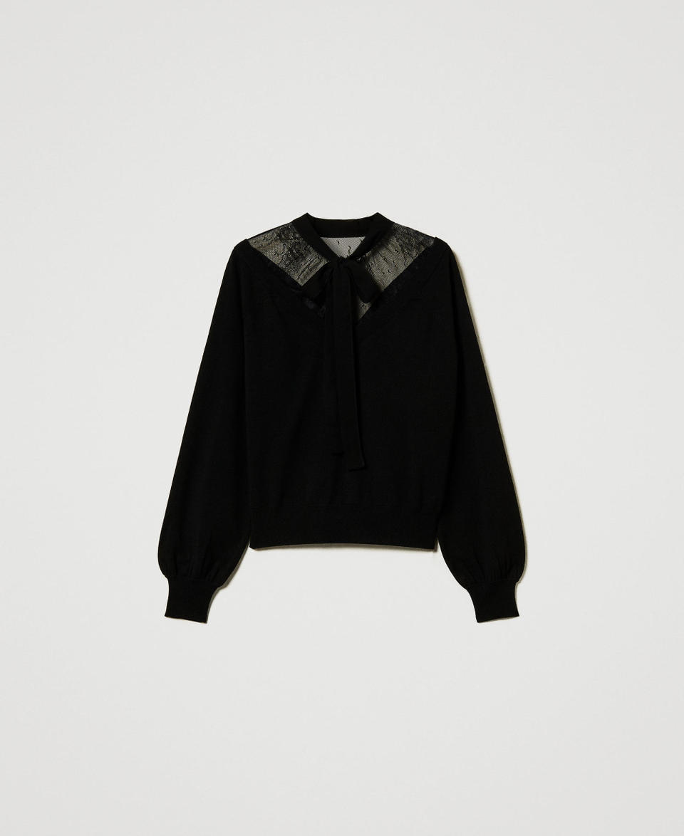 Twin Set Maglia con pizzo e fiocco Sconto