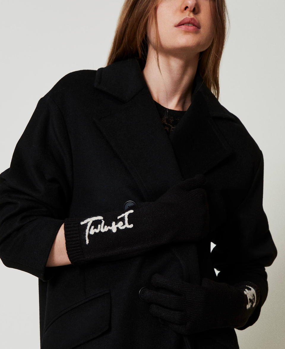 Twin Set Guanti in maglia con ricamo logo 2025