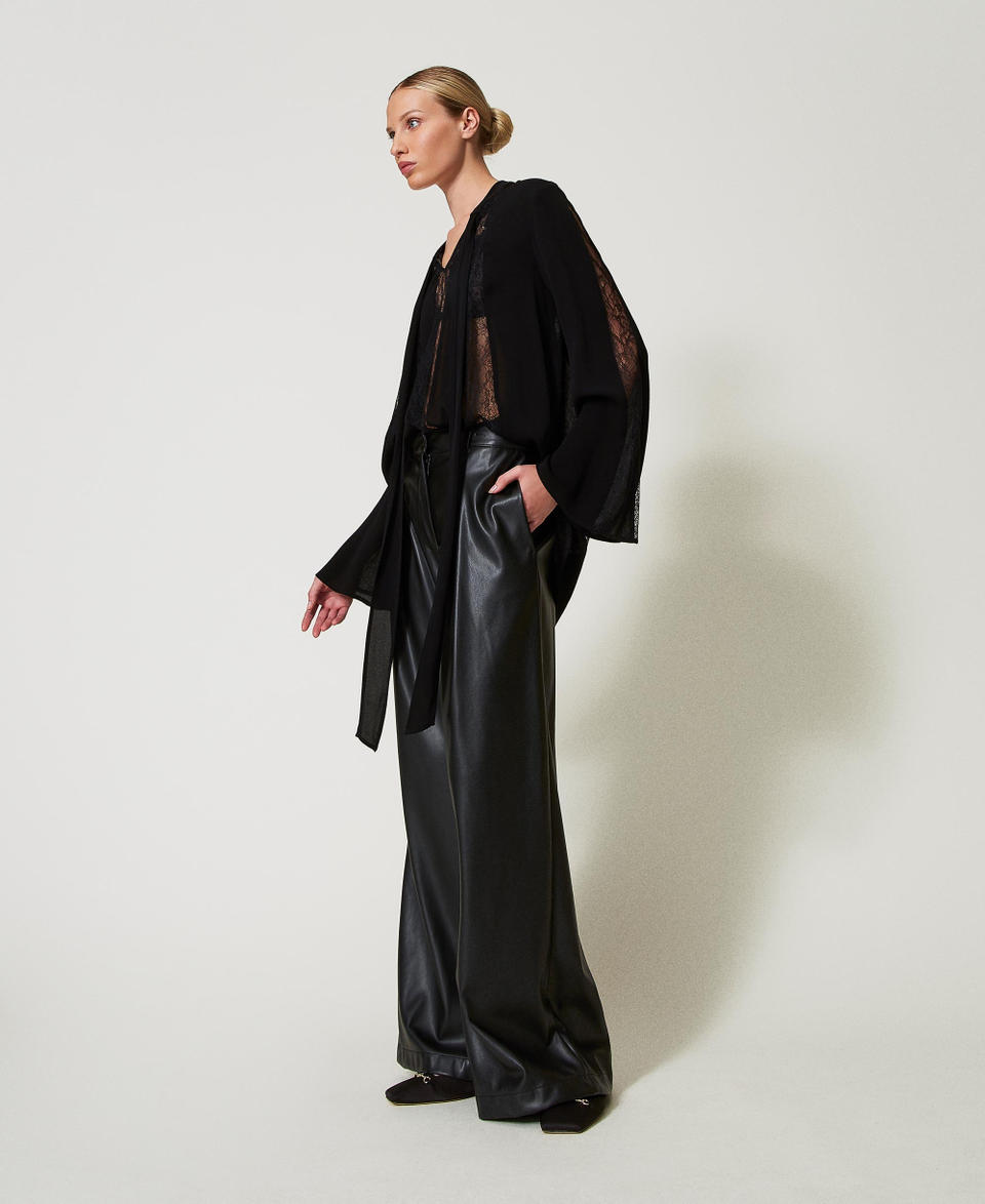 Twin Set Pantaloni wide leg effetto pelle Economico