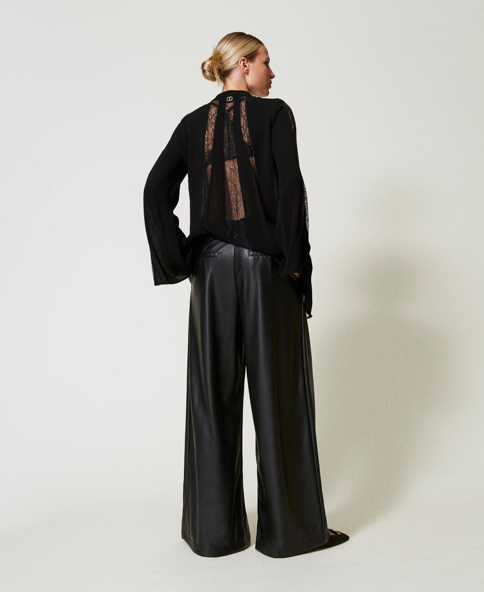 Twin Set Pantaloni wide leg effetto pelle Economico