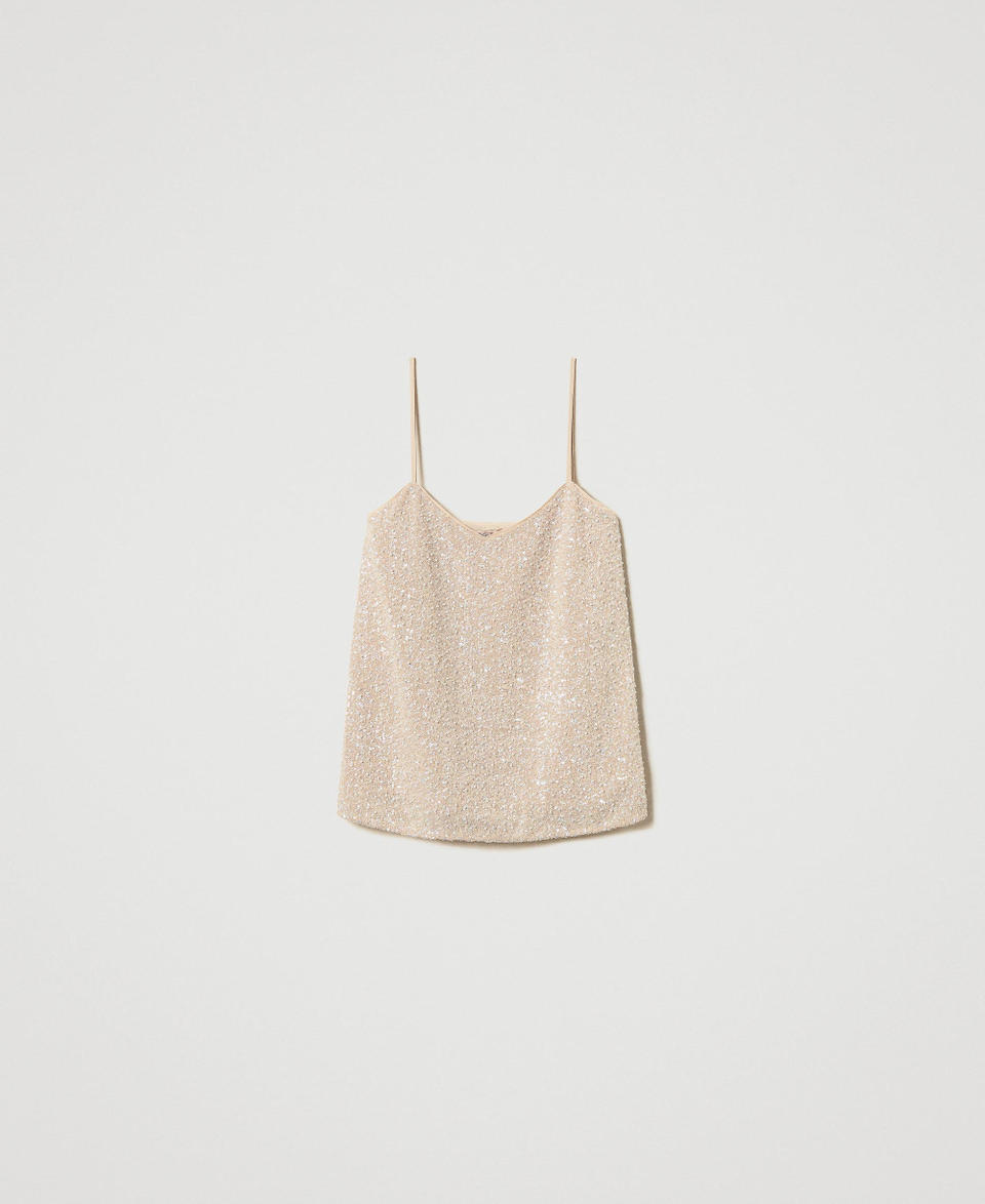 Twin Set Top con paillettes e perle In Saldo