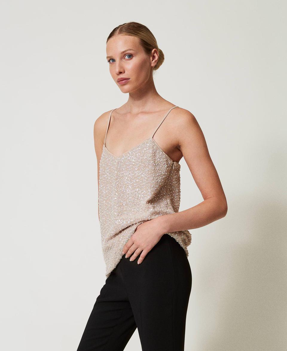 Twin Set Top con paillettes e perle In Saldo