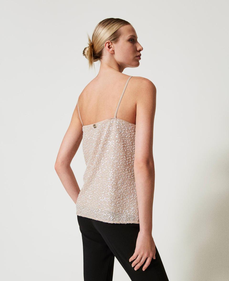 Twin Set Top con paillettes e perle In Saldo