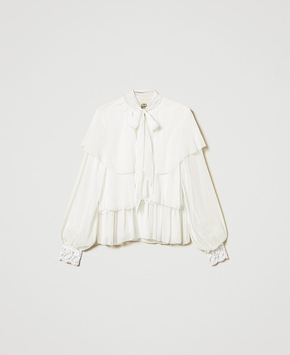Twin Set Blusa in georgette con balze e pizzo Nuova