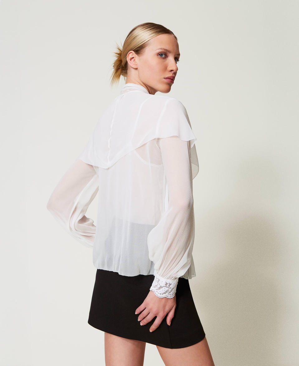 Twin Set Blusa in georgette con balze e pizzo Nuova