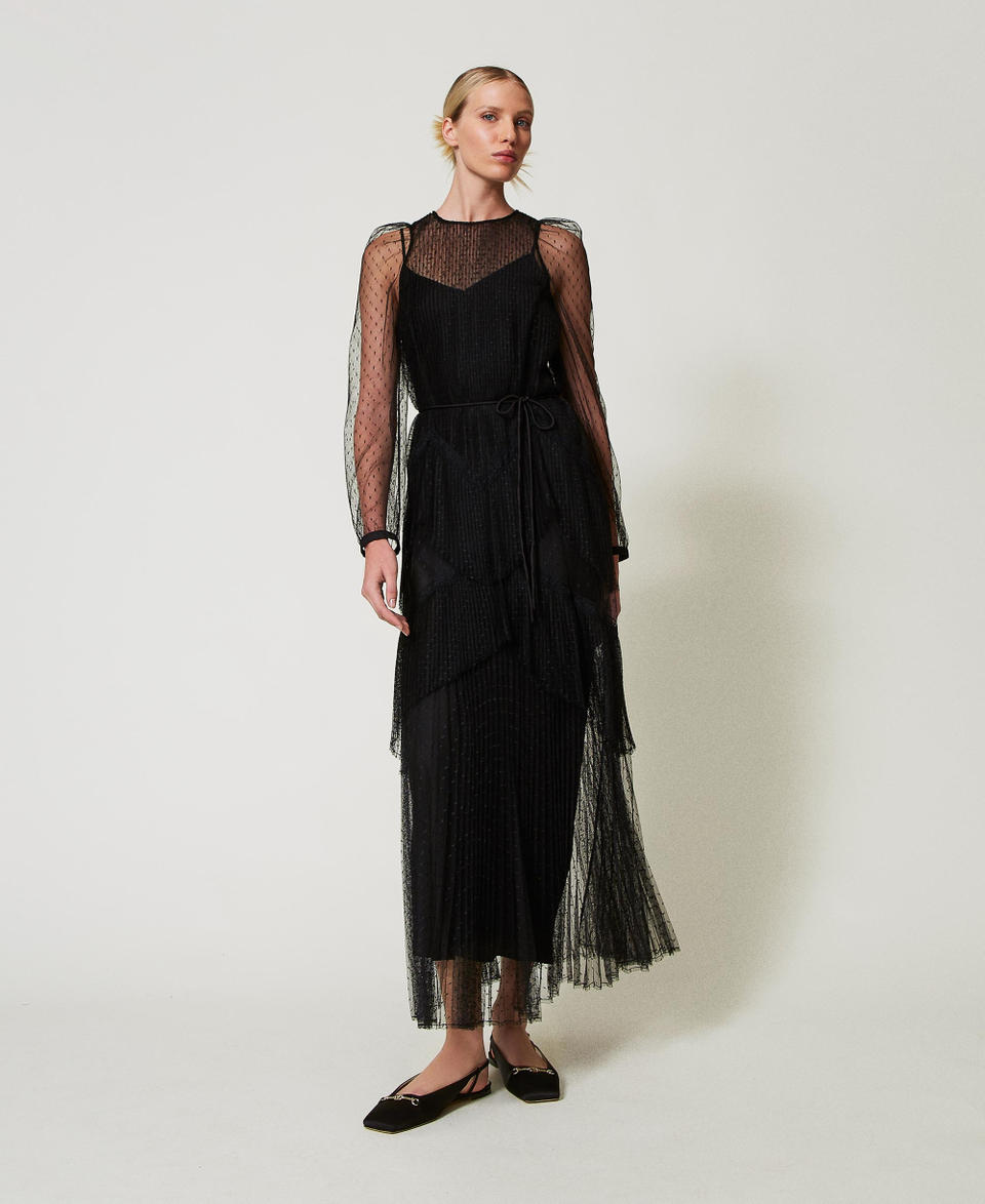 Twin Set Abito lungo in tulle plissé con balze 2025