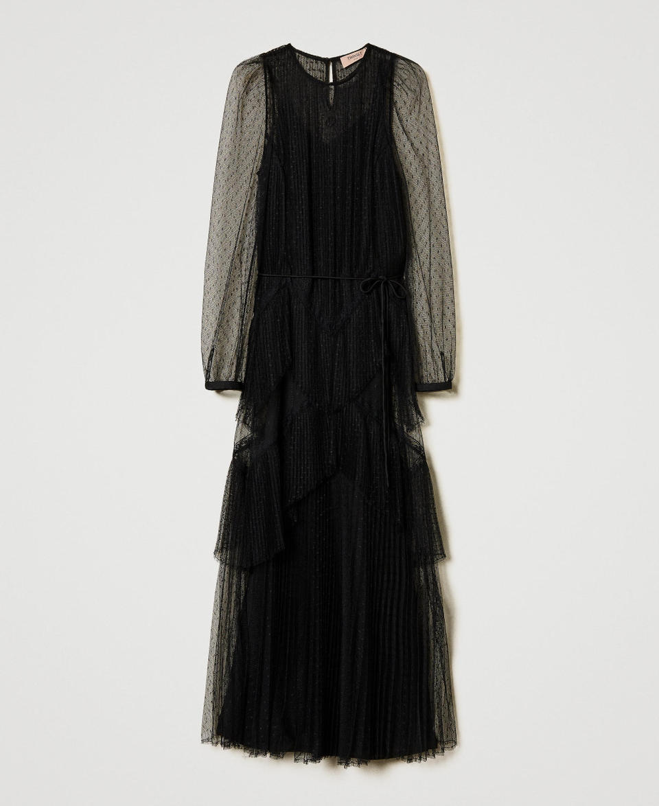 Twin Set Abito lungo in tulle plissé con balze 2025