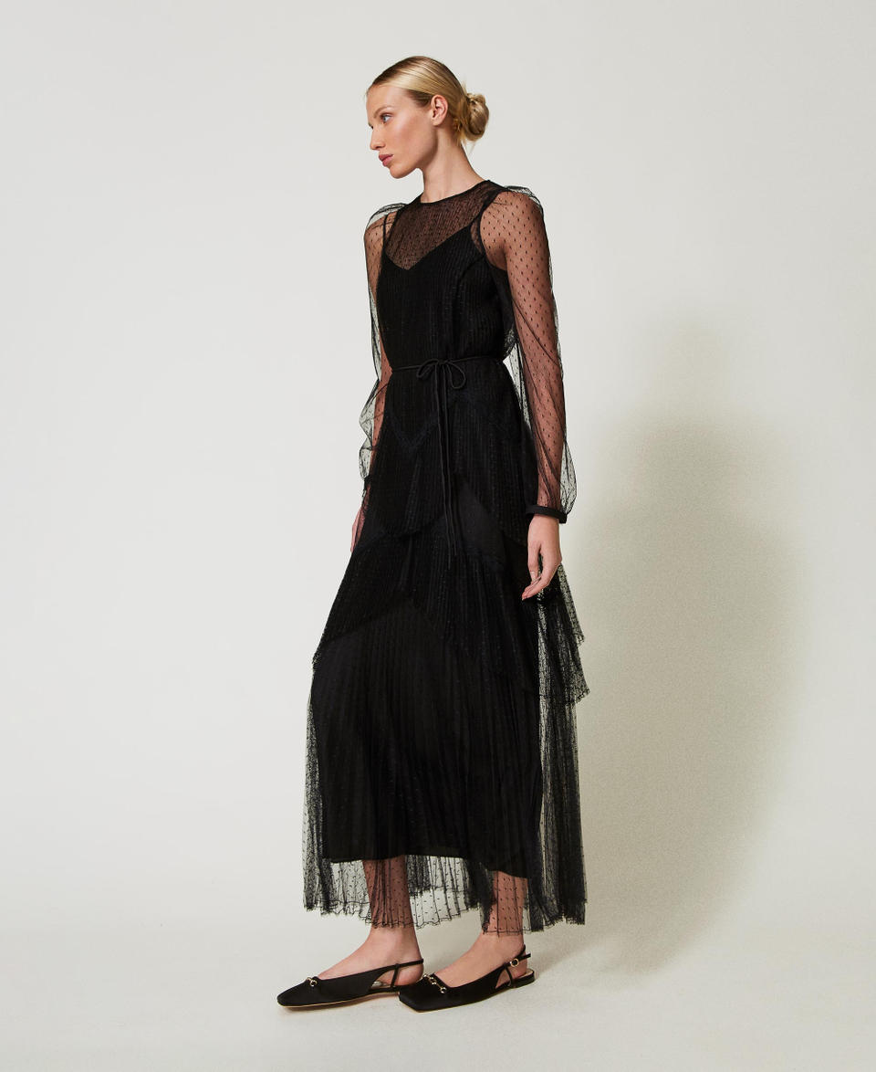 Twin Set Abito lungo in tulle plissé con balze 2025