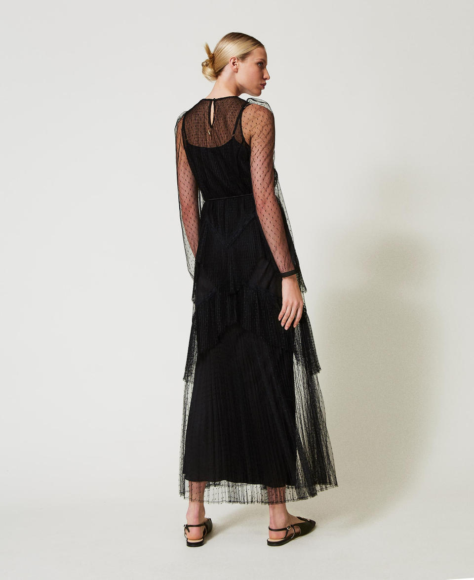 Twin Set Abito lungo in tulle plissé con balze 2025