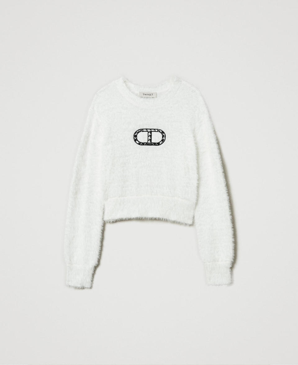 Twin Set Maglia effetto pelliccia con logo Oval T Qualità Garantita