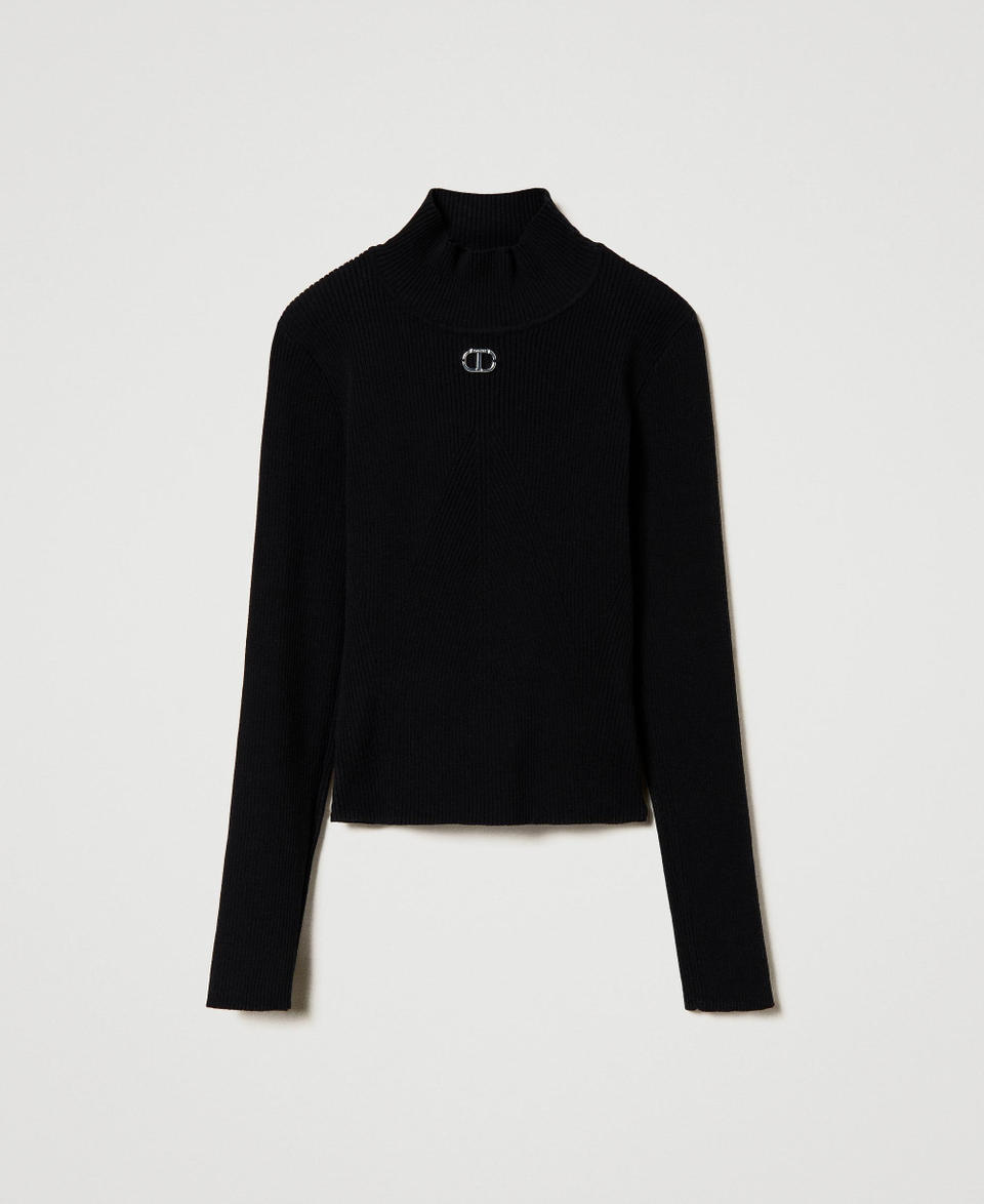 Twin Set Maglia lupetto a costine con logo Affare Del Giorno