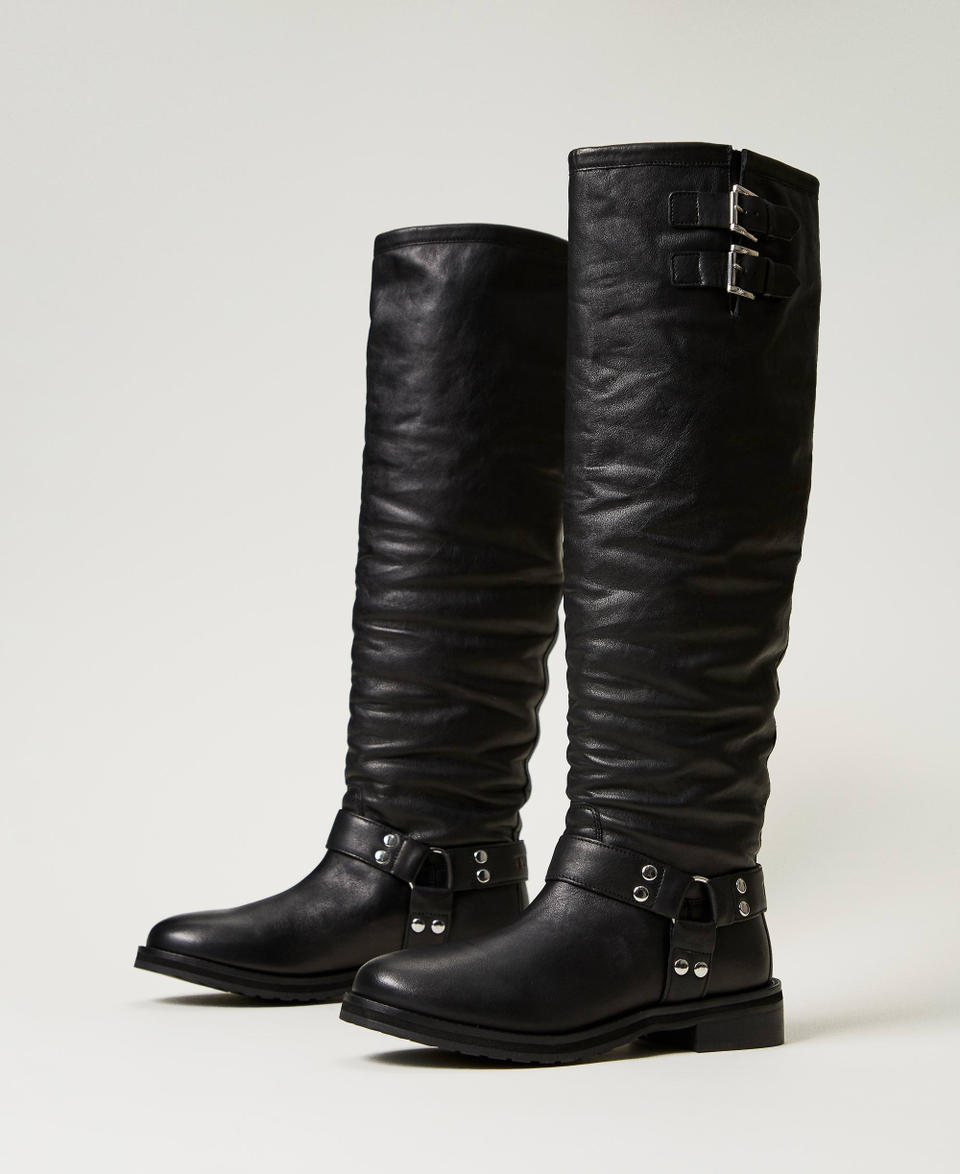Twin Set Stivali alti 'Darcy' in pelle con cinturini Outlet