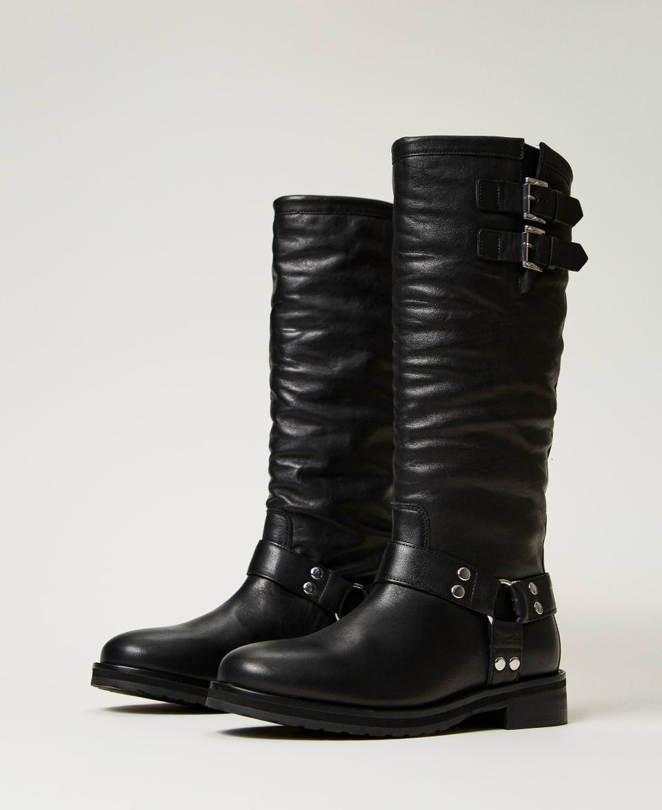 Twin Set Stivali biker 'Darcy' in pelle con cinturini Vendita Calda