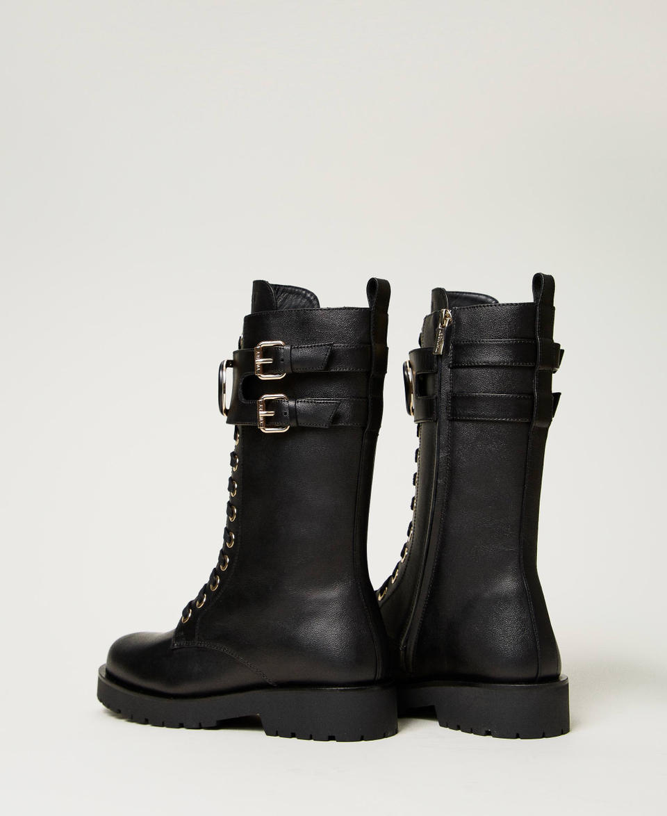 Twin Set Anfibi alti in pelle con Oval T Moda