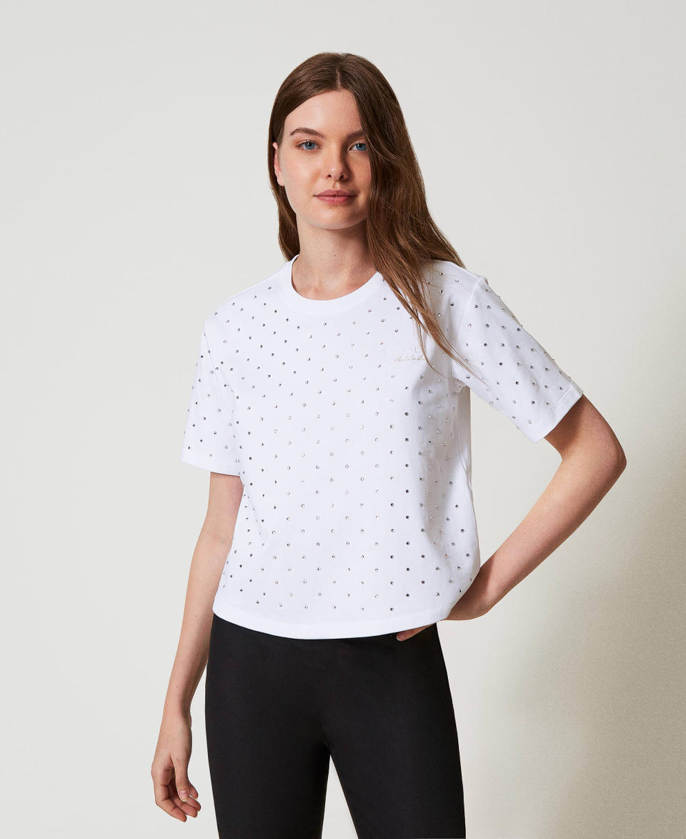 Twin Set T-shirt boxy con strass Hotsell