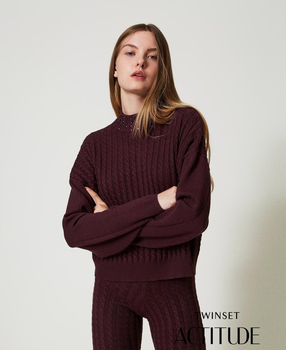 Twin Set Maglia lupetto a trecce con strass Nuova