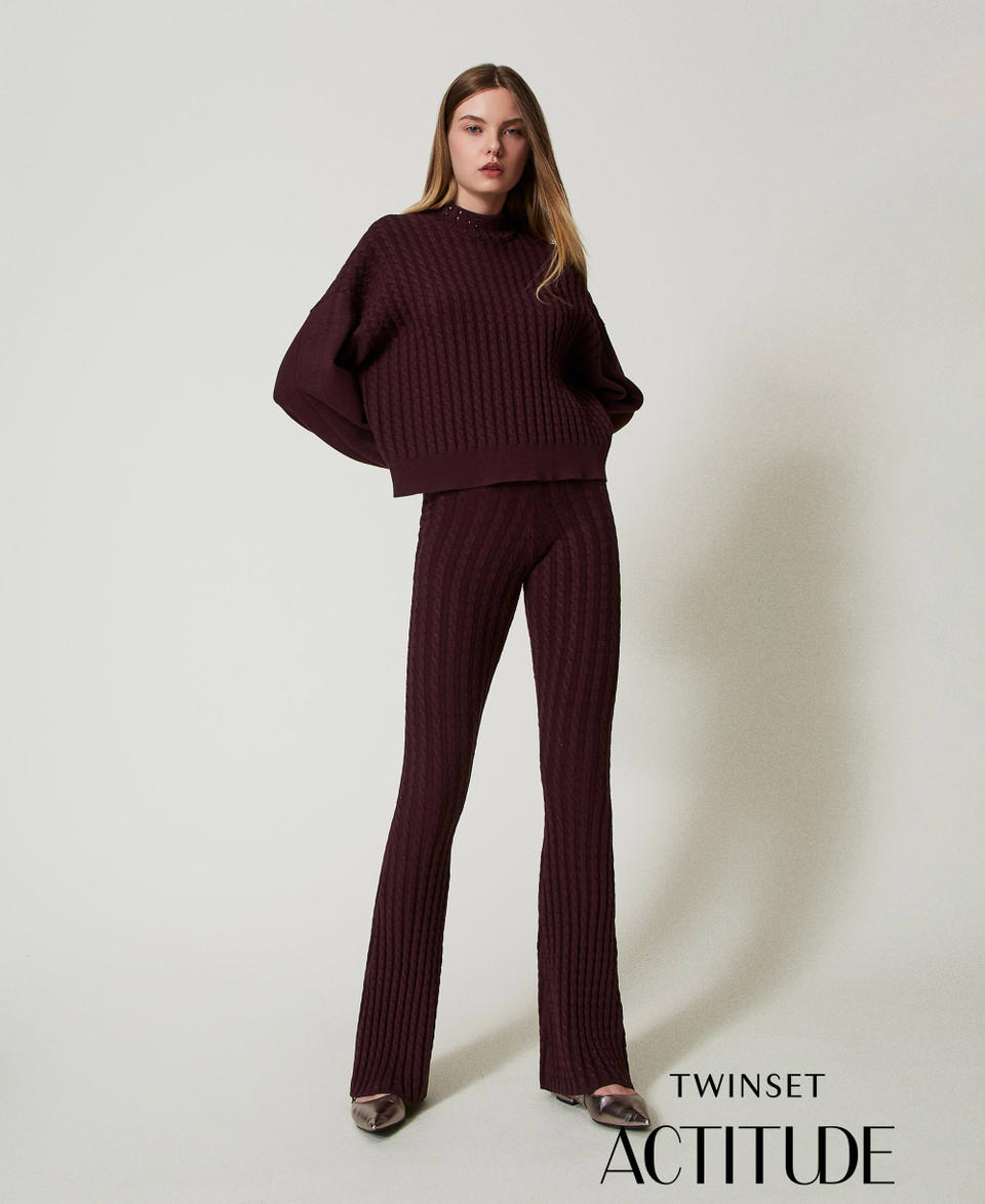 Twin Set Pantaloni flare in maglia a trecce Moda