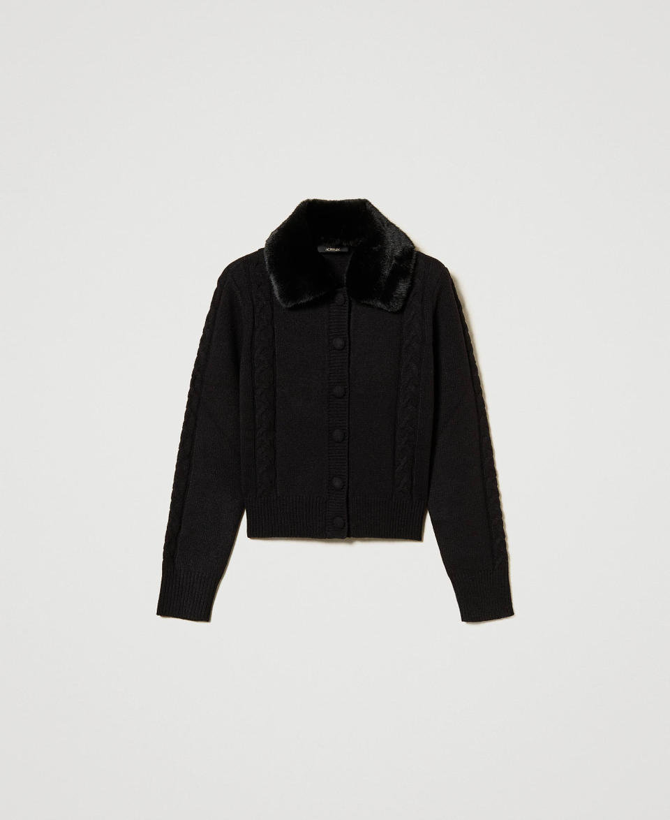 Twin Set Cardigan corto con collo in faux fur Online