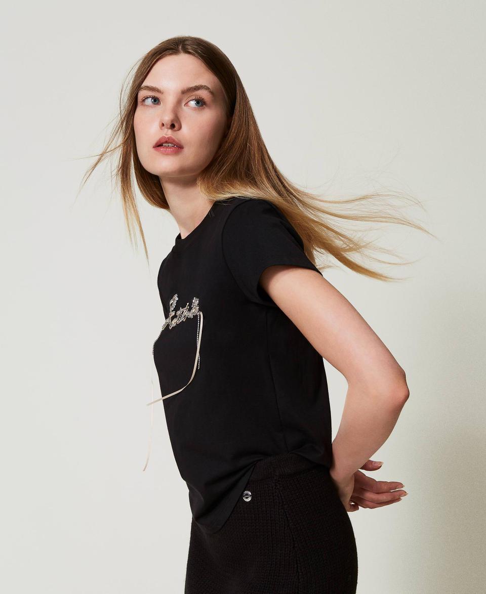 Twin Set T-shirt con logo e strass Offerte