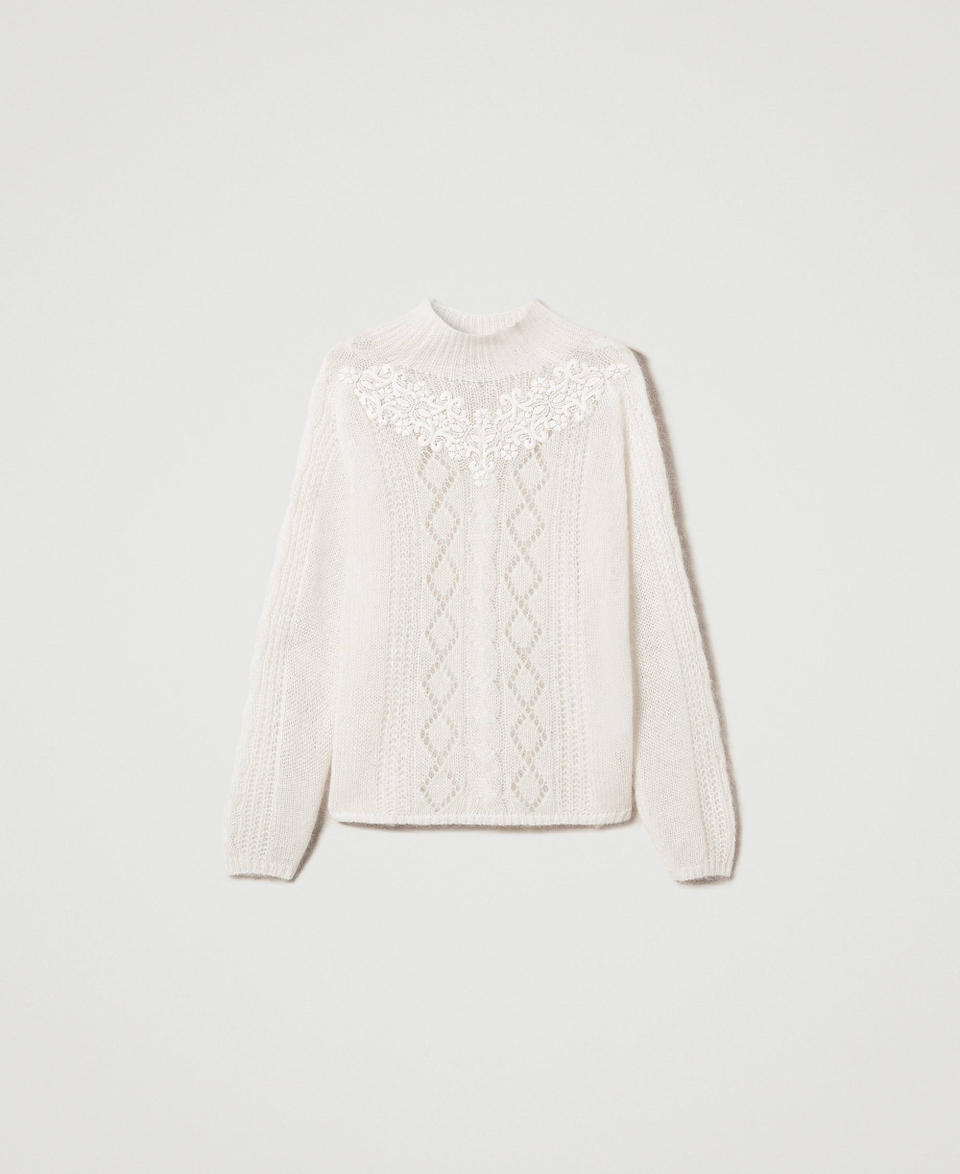 Twin Set Maglia lupetto in lana e mohair con pizzo Vendita Economica