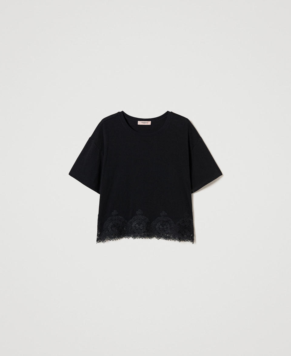 Twin Set T-shirt cropped con pizzo macramè Vendite Flash