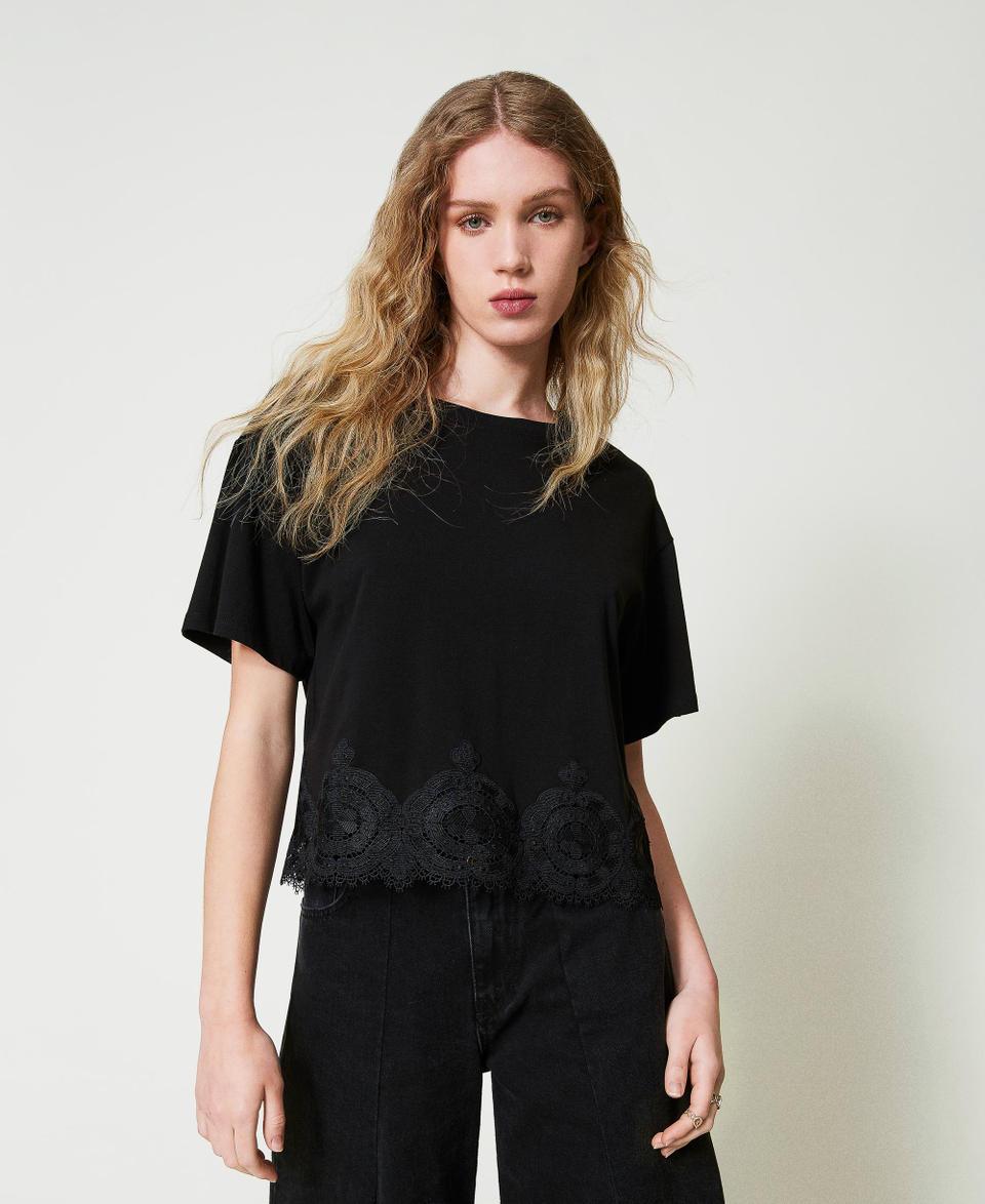 Twin Set T-shirt cropped con pizzo macramè Vendite Flash