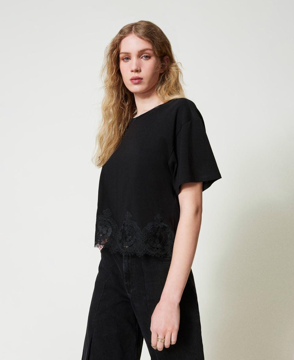 Twin Set T-shirt cropped con pizzo macramè Vendite Flash