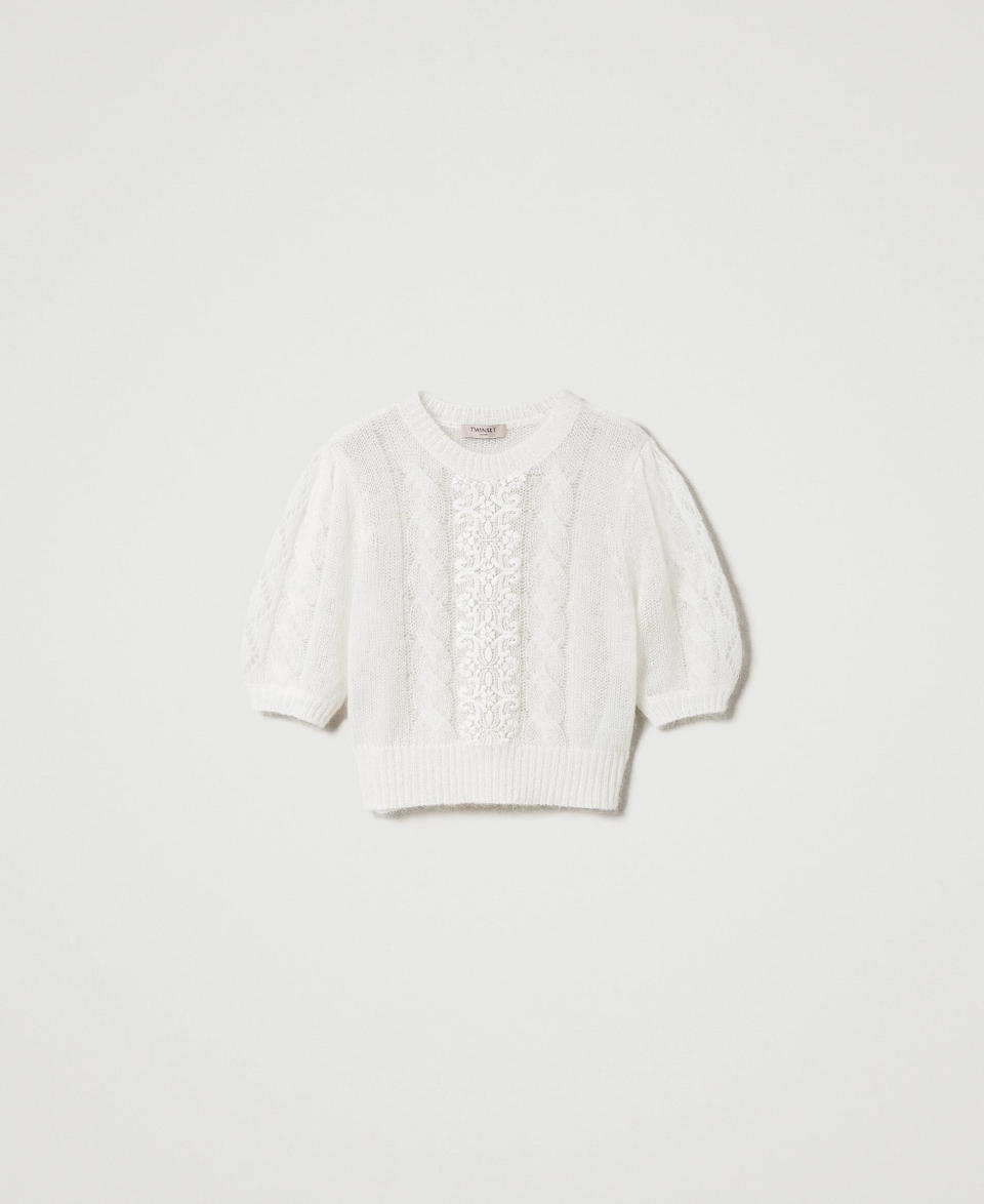 Twin Set Maglia in lana e mohair con pizzo Shopping Online