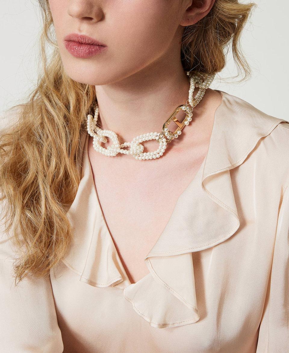 Twin Set Collana con catena di perle e Oval T Moda