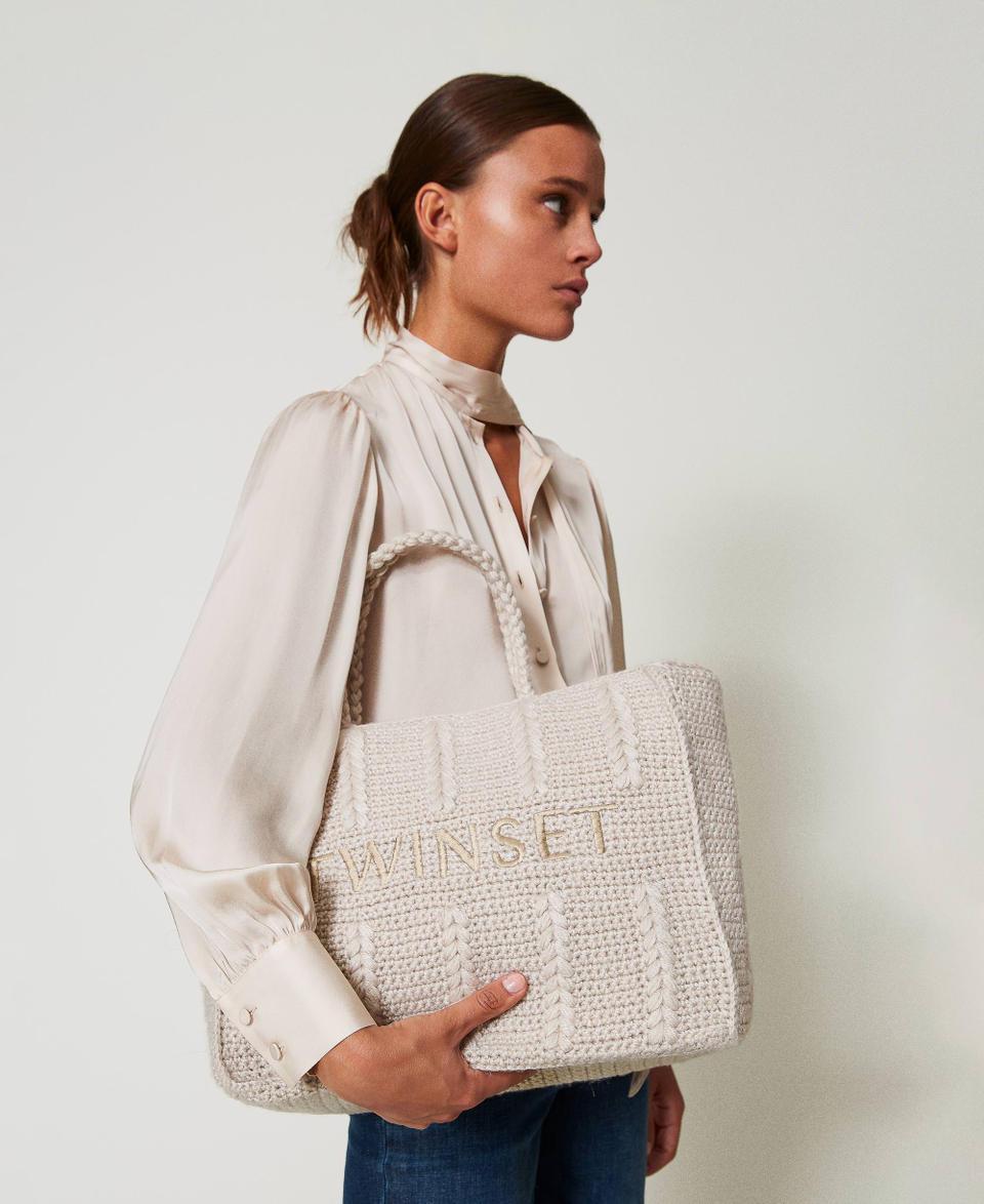 Twin Set Borsa shopper 'Bohémienne' tricot con logo Sottocosto