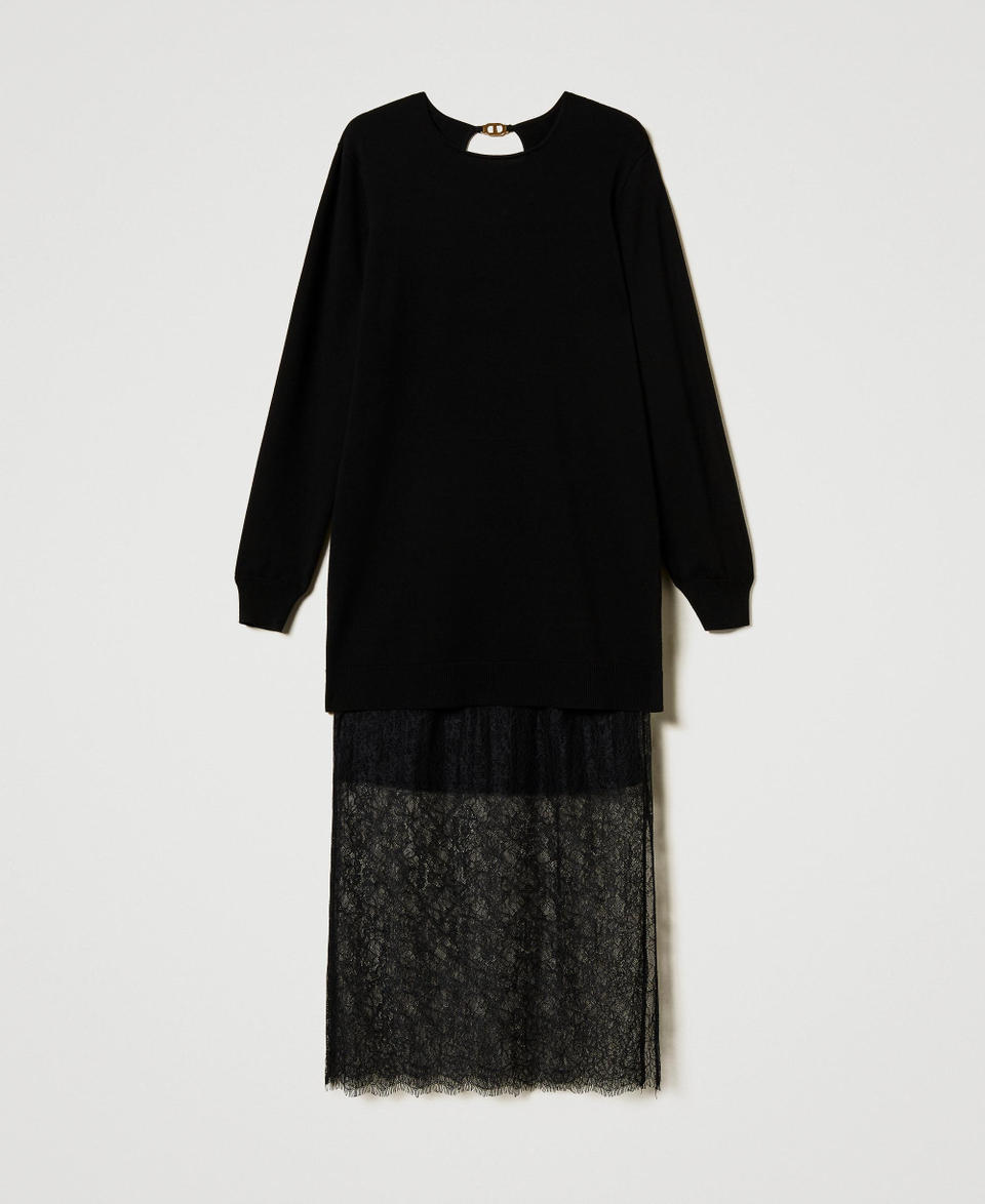Twin Set Abito corto in maglia e gonna in pizzo Prezzo Ridotto
