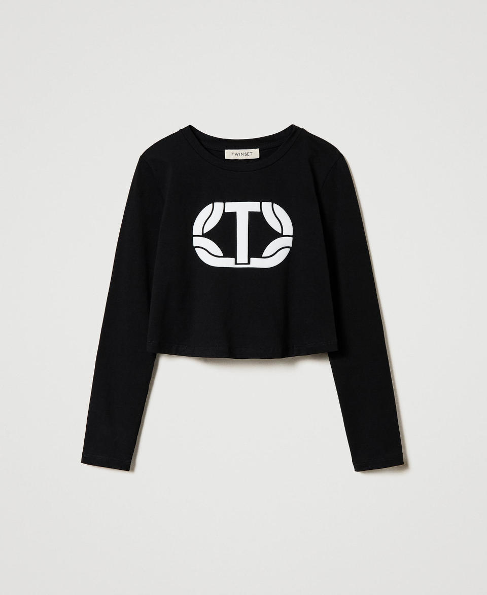 Twin Set T-shirt cropped con logo gommato Presa