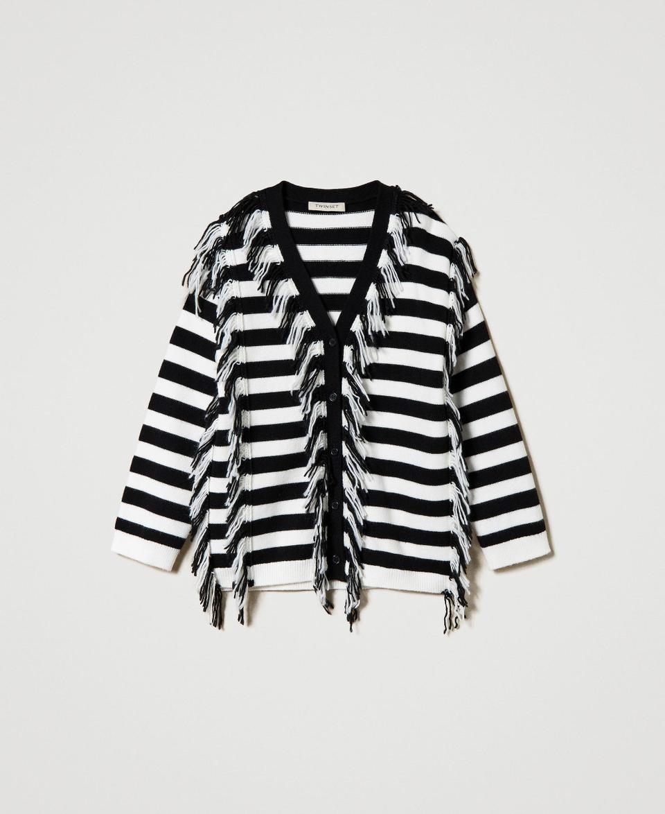 Twin Set Maxi cardigan in maglia a righe con frange Offerte