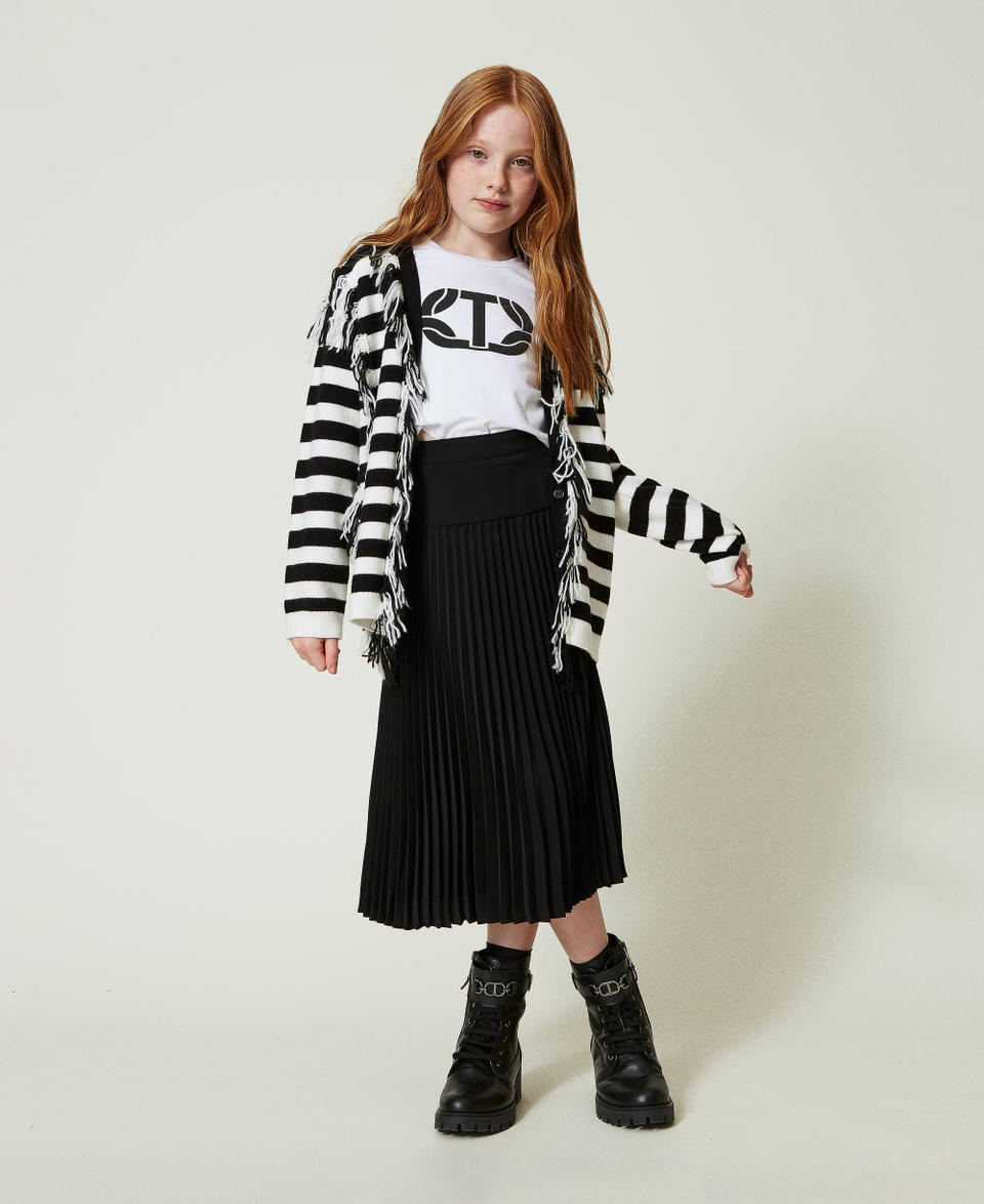 Twin Set Maxi cardigan in maglia a righe con frange Offerte