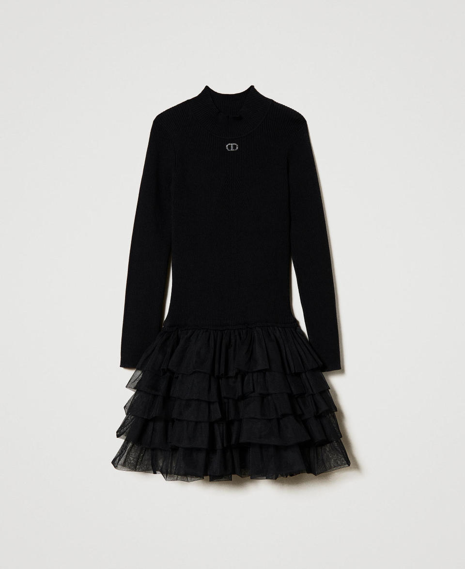 Twin Set Abito in maglia a costine con tulle Online