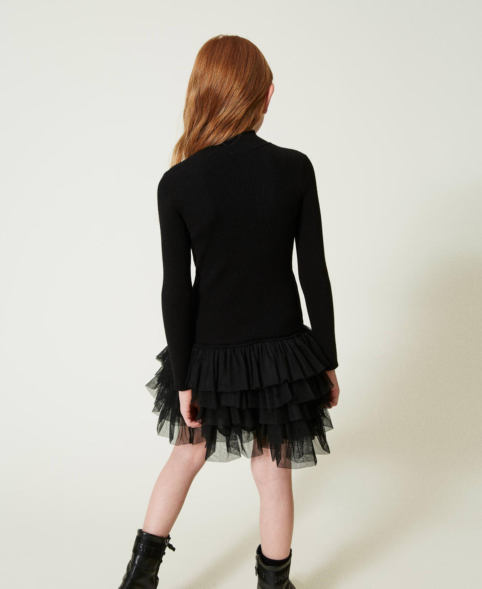 Twin Set Abito in maglia a costine con tulle Online