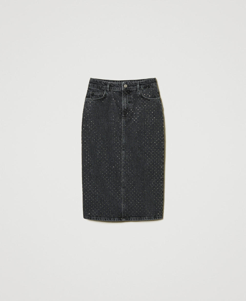 Twin Set Gonna longuette in jeans con strass Nuovo