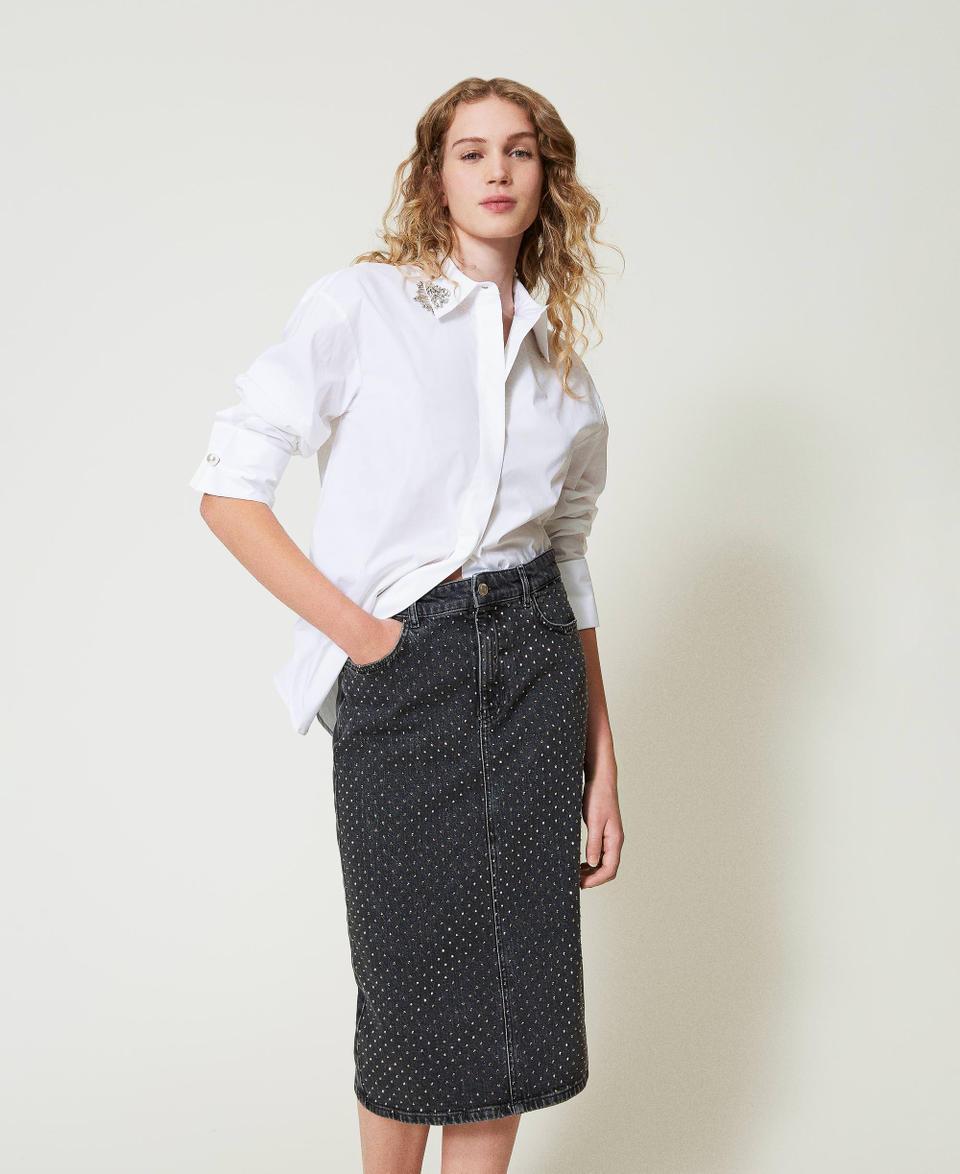Twin Set Gonna longuette in jeans con strass Nuovo
