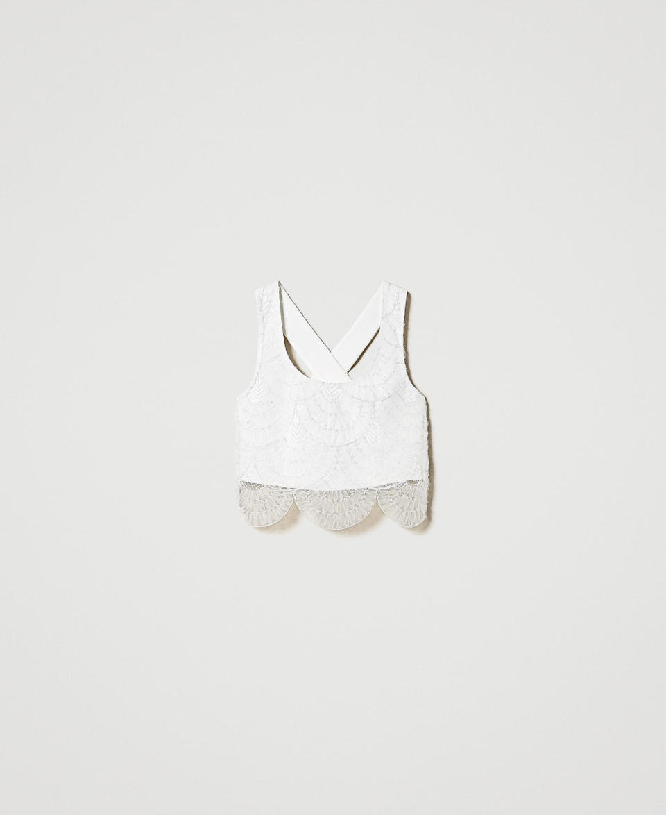 Twin Set Top in crêpe cady e organza ricamata Negozi Online
