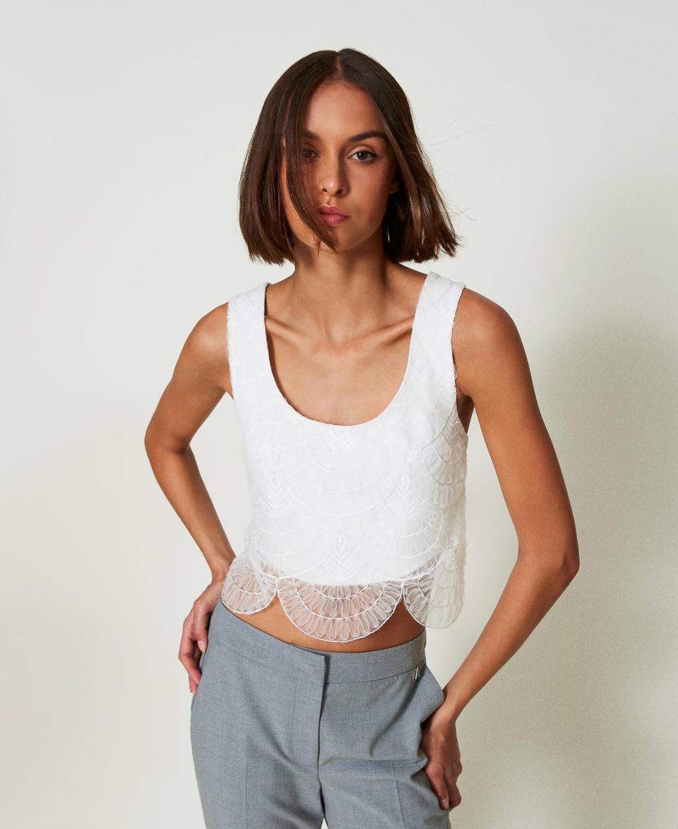 Twin Set Top in crêpe cady e organza ricamata Negozi Online
