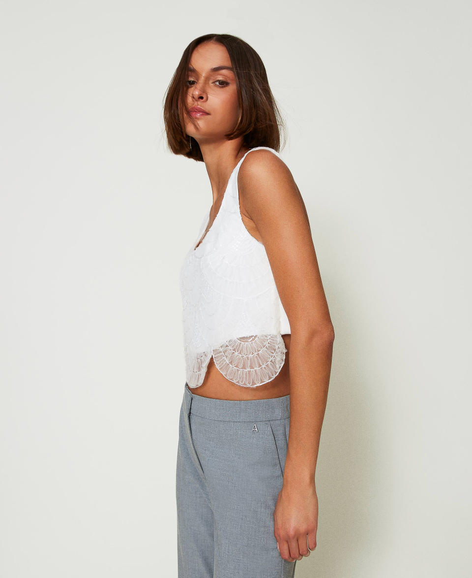 Twin Set Top in crêpe cady e organza ricamata Negozi Online