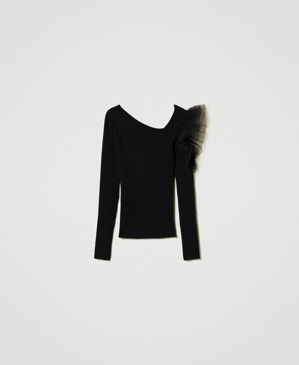 Twin Set Maglia fitted con cut-out e tulle Shopping Online