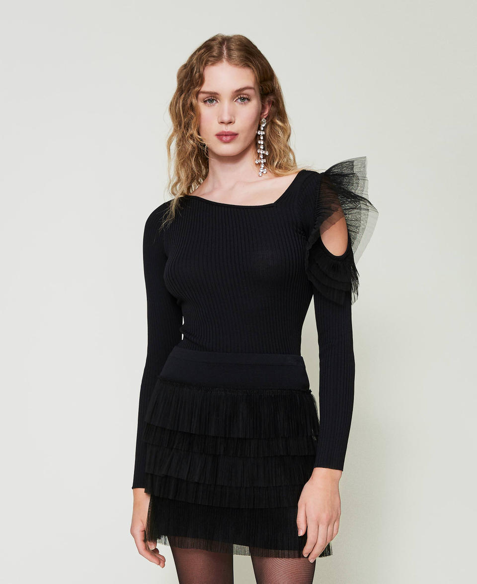 Twin Set Maglia fitted con cut-out e tulle Shopping Online