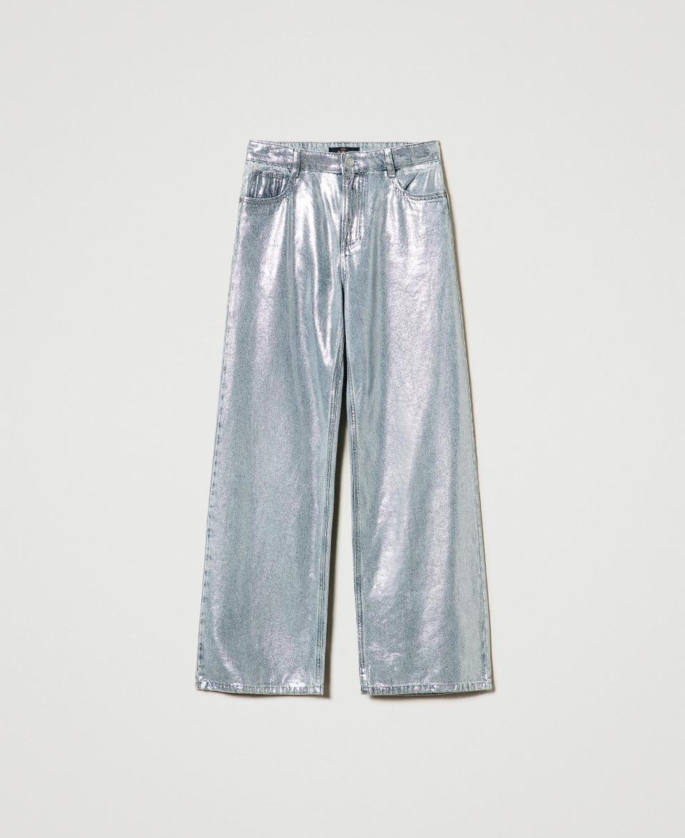 Twin Set Jeans wide leg con spalmatura argento Prezzo Ridotto