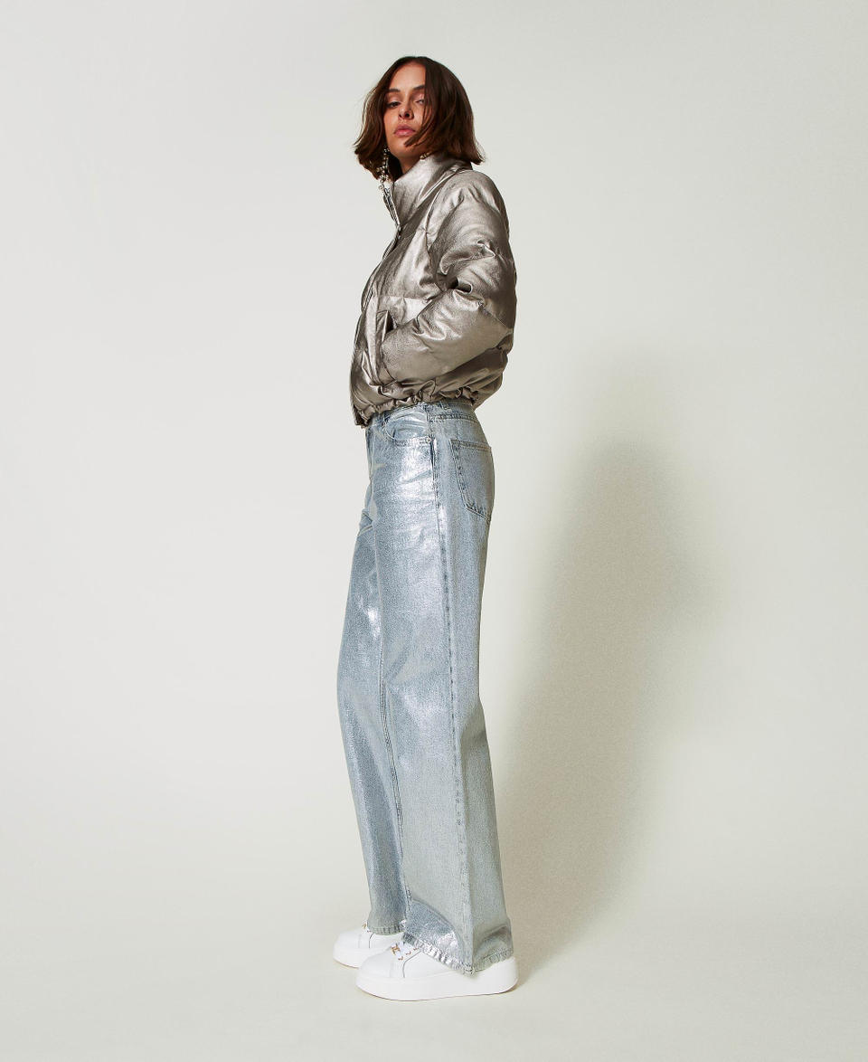 Twin Set Jeans wide leg con spalmatura argento Prezzo Ridotto