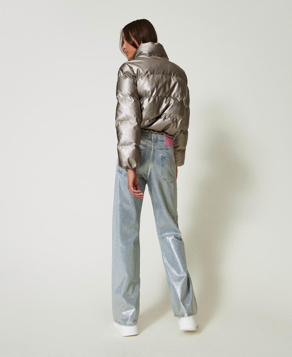 Twin Set Jeans wide leg con spalmatura argento Prezzo Ridotto