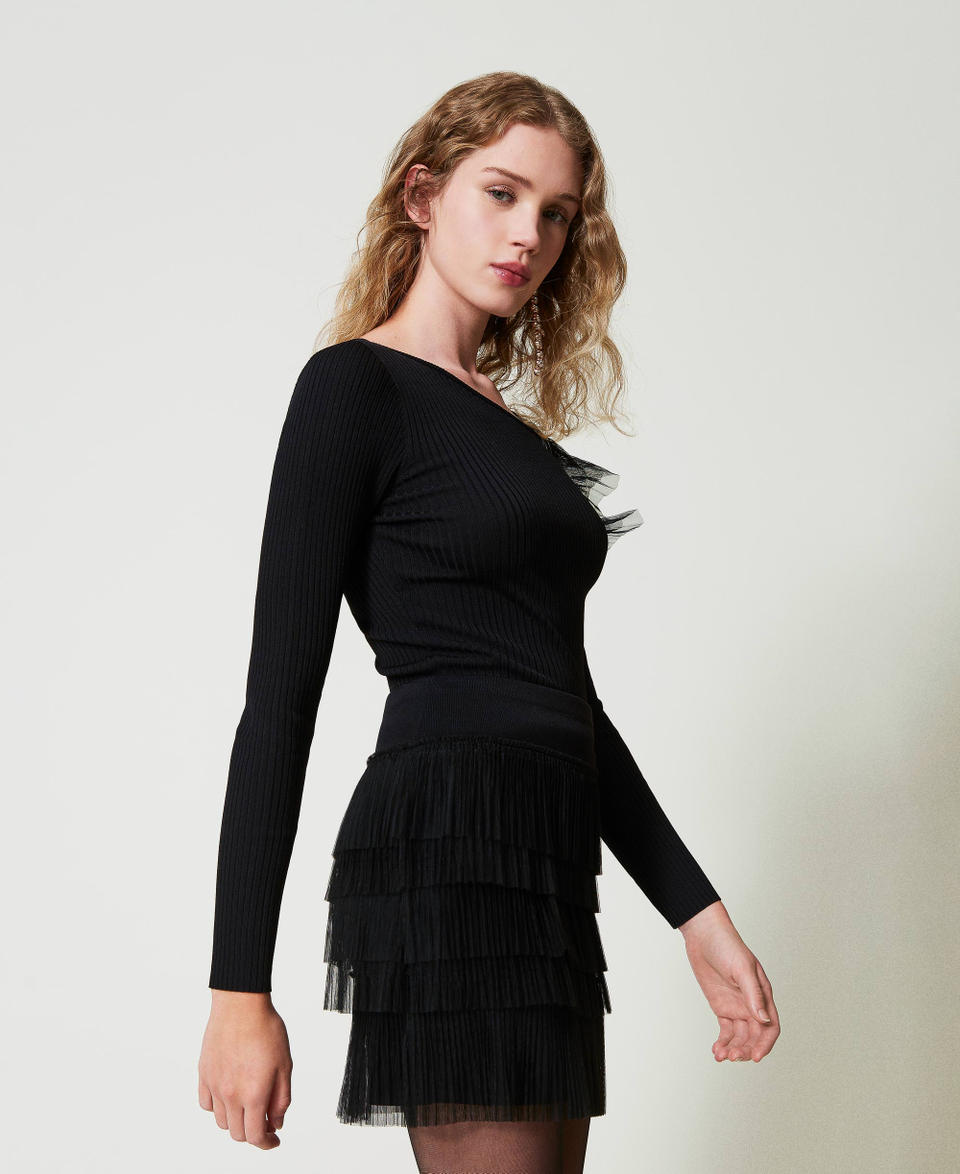 Twin Set Minigonna in maglia con balze in tulle Sconto