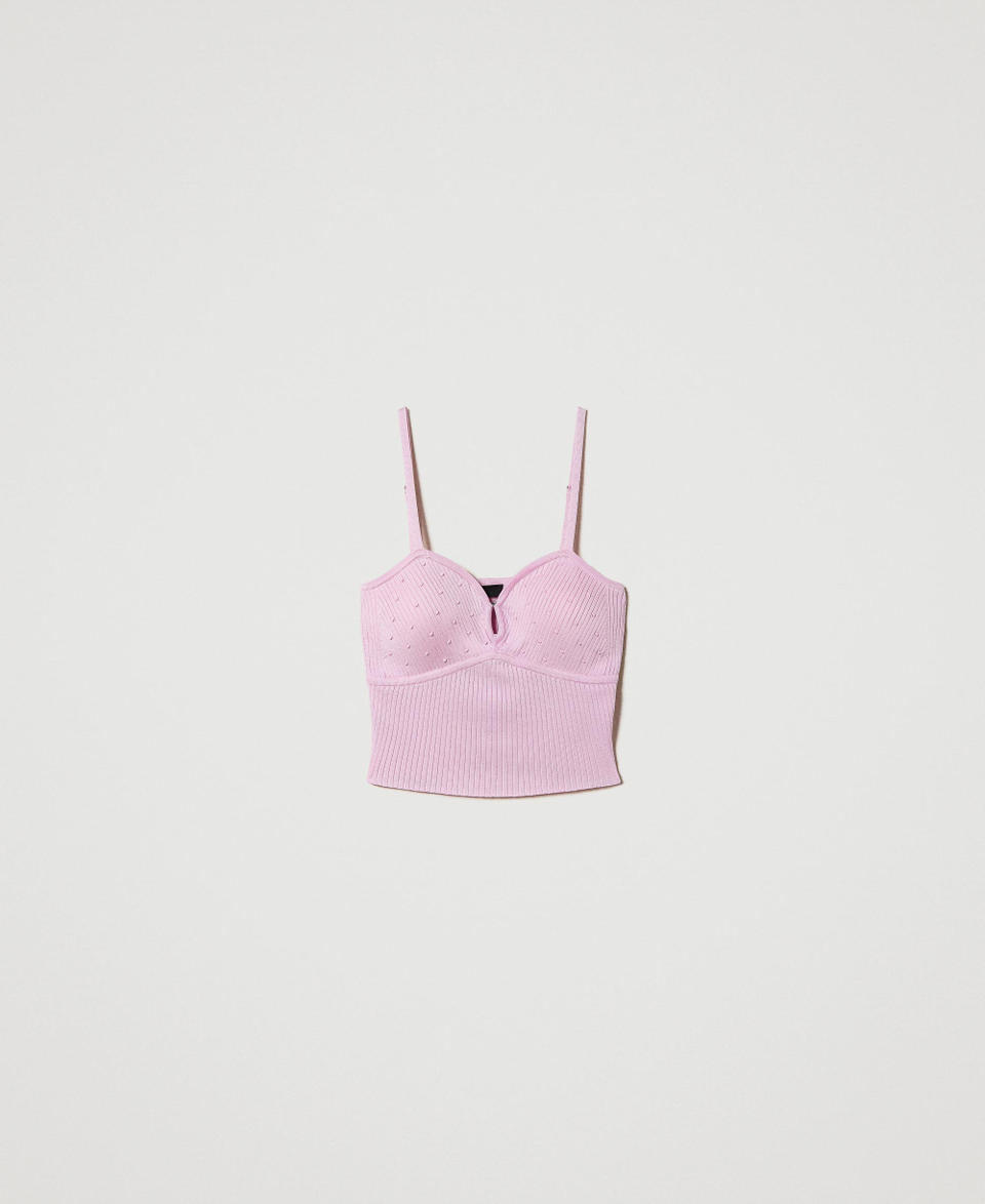 Twin Set Top in filato riciclato con perline Offerta per la Festa della Mamma